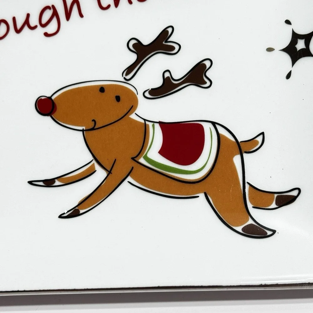 Studio Dashing Through the Snow Holiday Serving Tray Platter Rectangle Reindeer